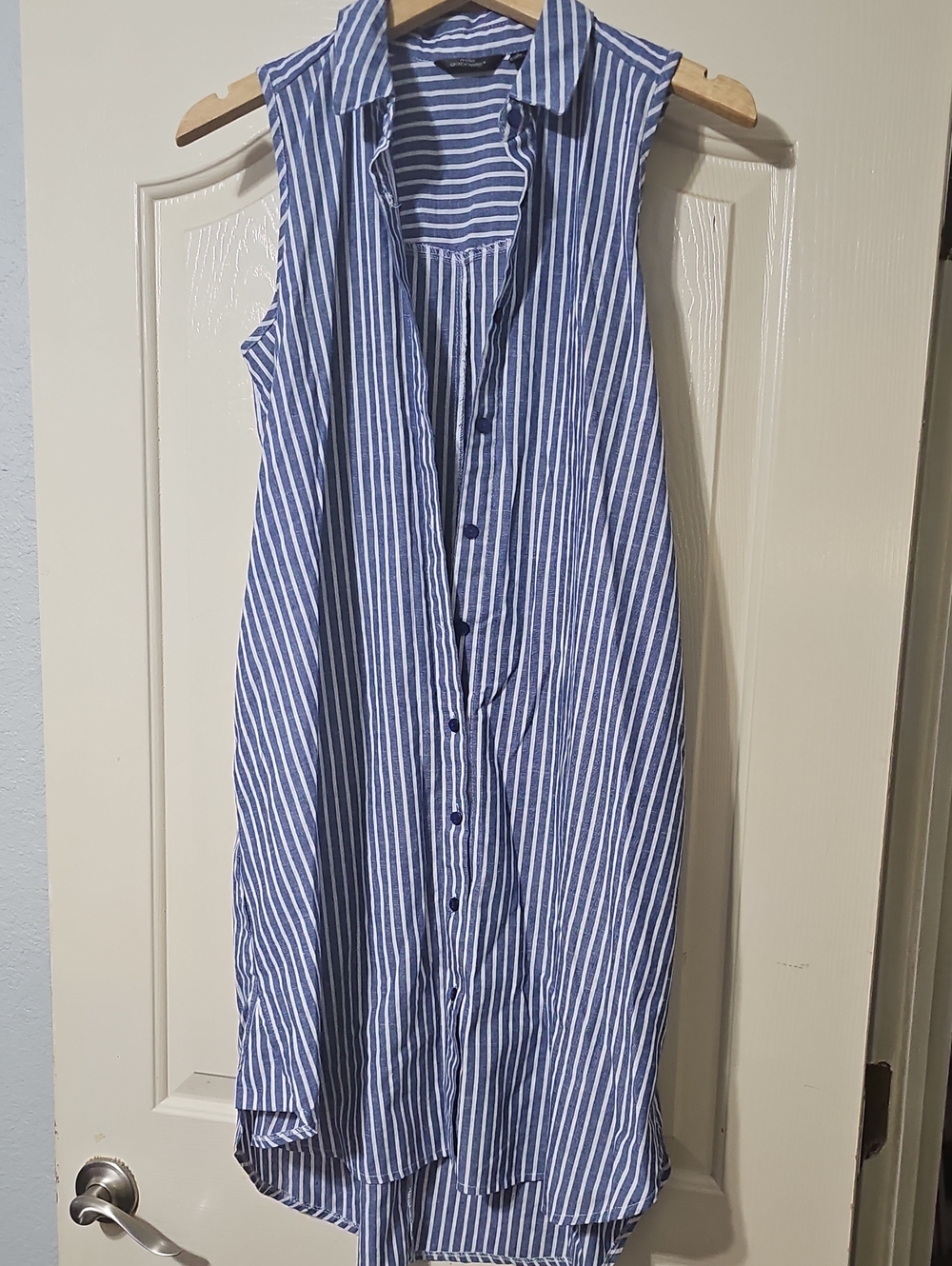 Mlle Gabrielle Blue and White Striped Sleeveless Button Dress
